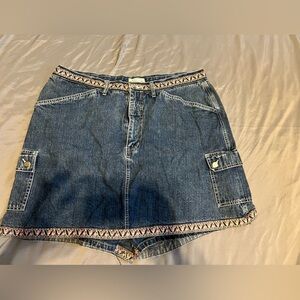 Basic Editions Blue Denim Skort with Patterned Trim